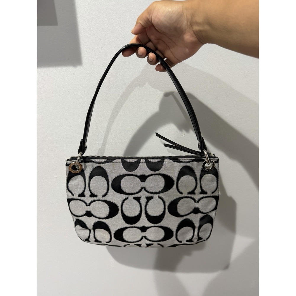 Coach Black & Gray Poppy Signature Sateen Shoulder Bag 18980 Purse F - Picture 6 of 12